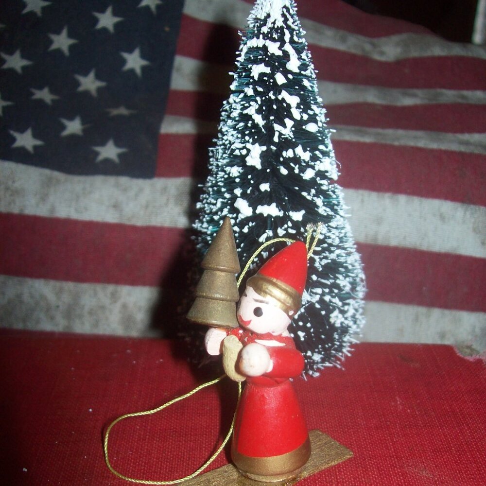 Vintage Miniature Wood Christmas Ornament - Miniature Tree Ornament-
